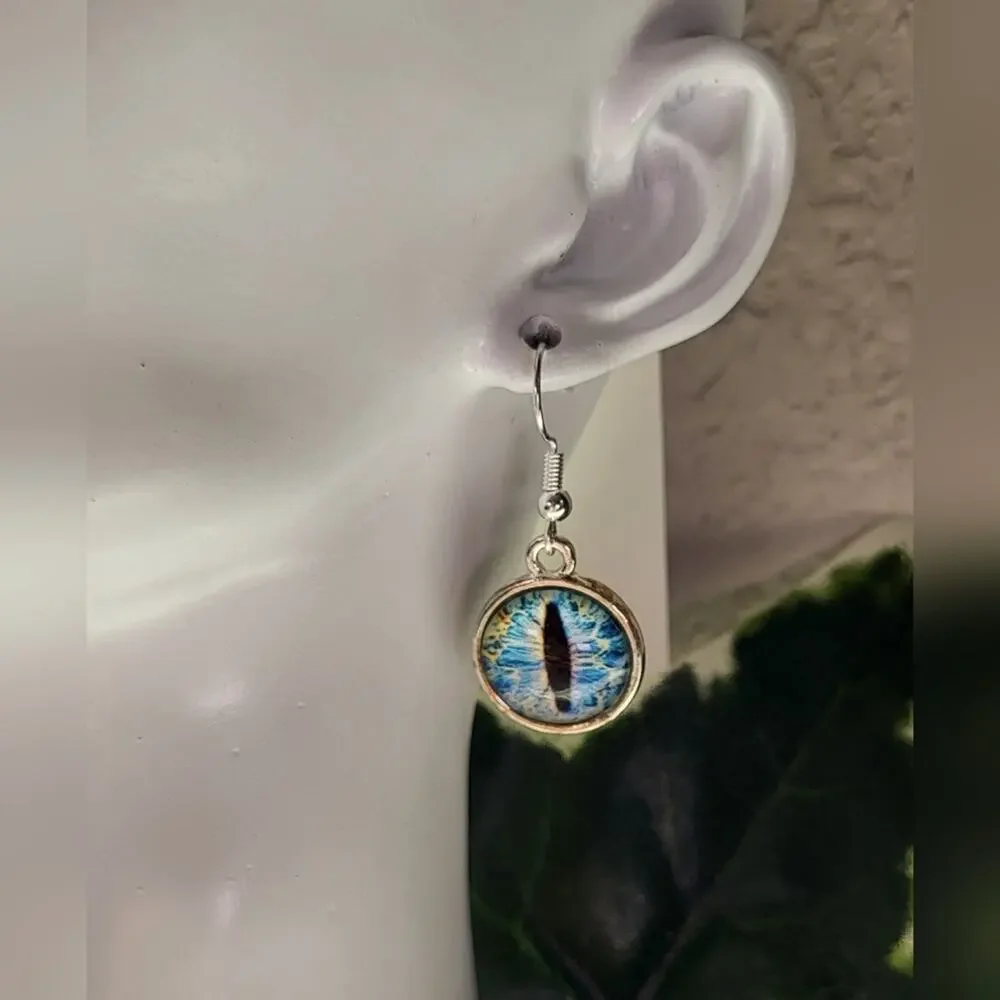 Mystic Blue Cat Eye Dangle Earrings – Handmade Fantasy Jewelry